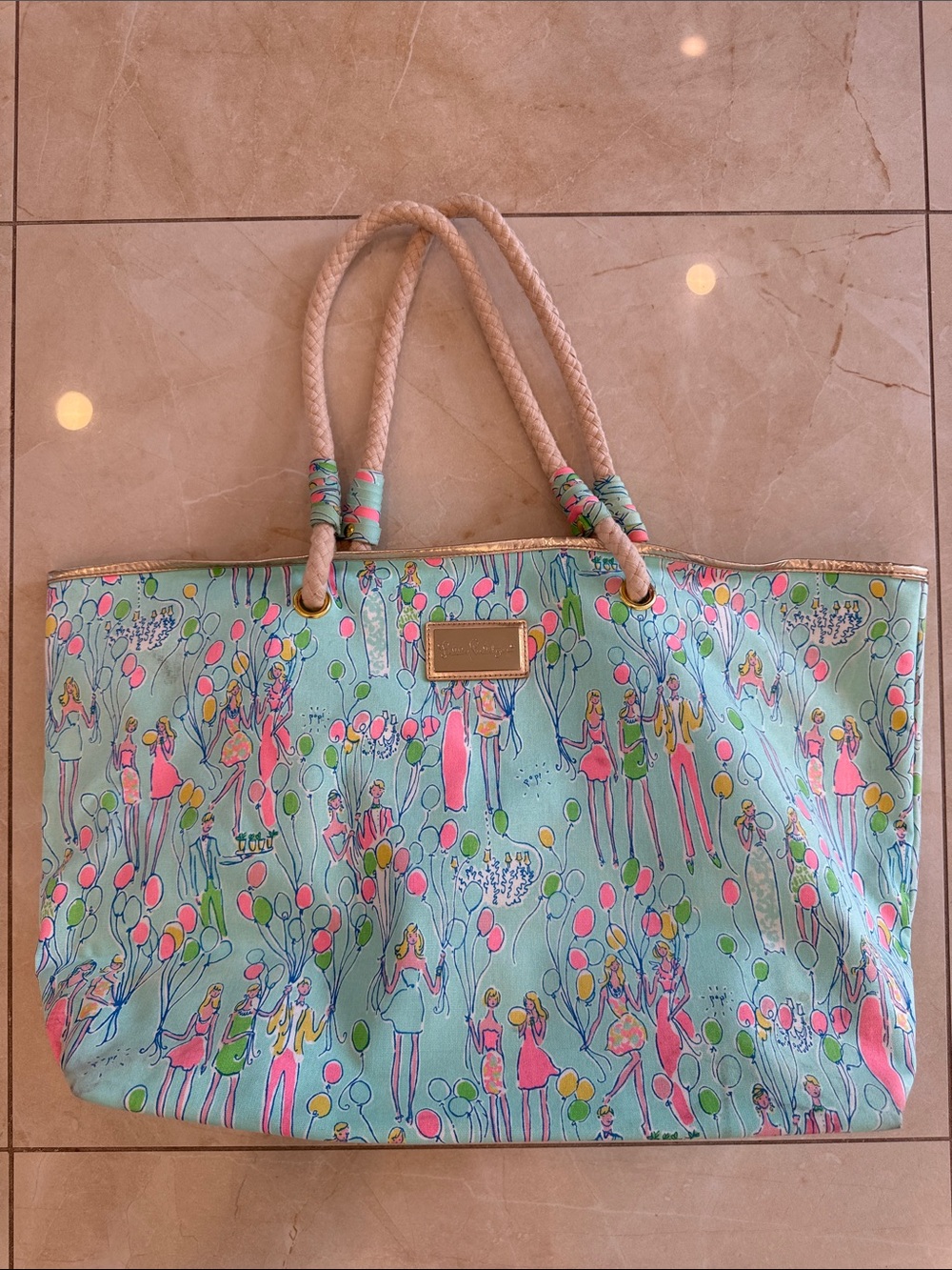 Lilly Pulitzer Mint Balloon-Print Rope Handle Tote